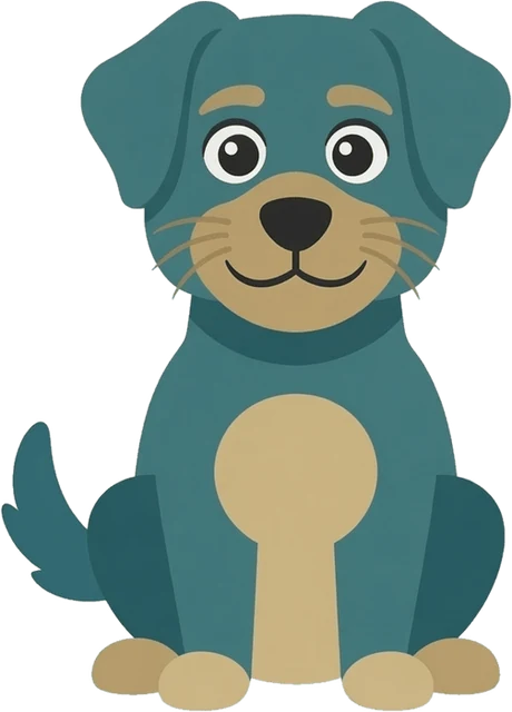 The Reward Study mascot, a friendly teal cartoon dog sitting and looking forward.