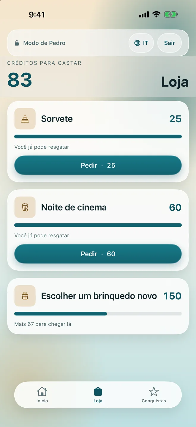 A loja de recompensas, mostrando quanto custa cada uma